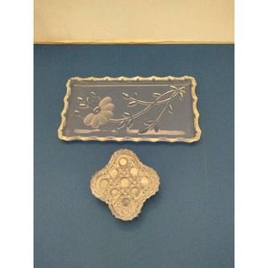 Dresser set crystal tray and crystal trinket box